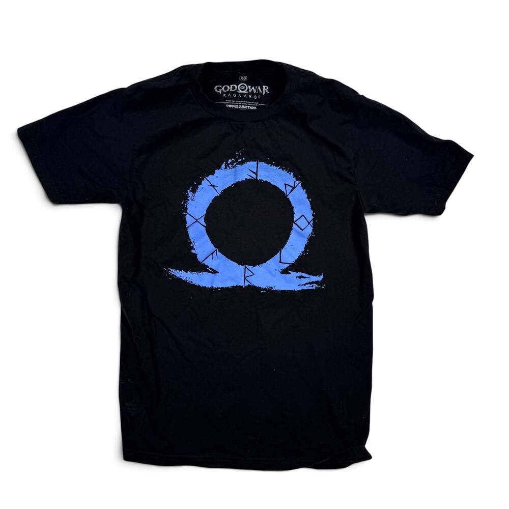 God of War Ragnarok Size XS Blue Omega Rune T-Shirt Black Ripple Junction